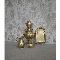 خرید، قیمت و مشخصات سرویس سماور زغالی برنجی یک لیتری مدل ساده در سه طرح، ارزان و با کیفیت _ هنرظریف