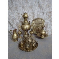 خرید، قیمت و مشخصات سرویس سماور زغالی برنجی شش لیتری قلم توپی، ارزان و با کیفیت _ هنرظریف