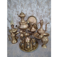 خرید، قیمت و مشخصات سرویس سماور زغالی برنجی شش لیتری مدل عدسی خطی ، ارزان و با کیفیت _ هنرظریف