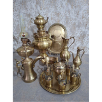 سرویس سماور زغالی برنجی  شش لیتری مدل توپی ساده