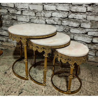 خرید، قیمت و مشخصات میز عسلی برنزی سه تکه جدید، مدل حاشیه گل رز با ضمانت برنز اصل _ هنرظریف