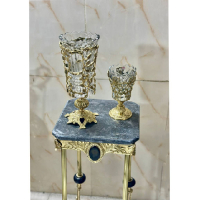 خرید، قیمت و مشخصات  گلدان رو‌میزی و جا کاردی برنزی شیشه خور پایه دار_ هنرظریف