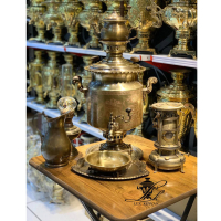 خرید، قیمت و مشخصات  سماور زغالی برنجی 12 لیتر، مدل سطلی طرح شوروی، ورق سوپر سنگین ارزان و باکیفیت _ هنرظریف