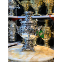 خرید، قیمت و مشخصات سماور گازی برنجی، 6 لیتر، مدل توپی ترک دار، آب کروم شده سفارشی ارزان و باکیفیت _ هنرظریف