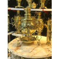 خرید، قیمت و مشخصات سماور زغالی برنجی، 6 لیتر، مدل 3 پایه روسی، مهر روسی ارزان و باکیفیت _ هنرظریف