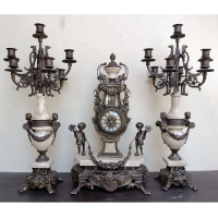 خرید، قیمت و مشخصات ست ساعت و شمعدان رومیزی هفت شاخه طرح مرمر سفید، با طراحی جدید_ هنرظریف