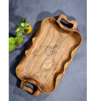 ظرف چوبی پذیرایی دست‌تراش مدل خزر | چوب گردوی سیاه