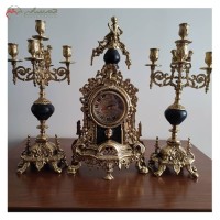 خرید آنلاین، ست ساعت و شمعدان برنزی مدل کنت ،پایه دار و سنگ مرمر مشکی رنگ اعلاء با قالب اصلی، زیر قیمت بازار | هنرظریف