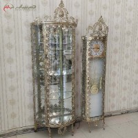 خرید آنلاین، ست ساعت ایستاده با زمینه سفید و بوفه نیم گرد برنزی، طرح زیبای گل آفتابگردان، به قیمت مناسب | هنرظریف