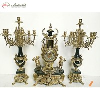 خرید آنلاین، ست ساعت و شمعدان برنزی سلطنتی پایه دار با رنگ بدنه برنز سیاه قلم، پایه سنگی مرمر درجه یک، زیر قیمت بازار | هنرظریف