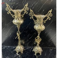 خرید آنلاین، کاپ برنزی پایه دار طرح فرشته و بالرین با دسته های طرح بلبل، طلایی رنگ و شیک، زیر قیمت بازار | هنرظریف