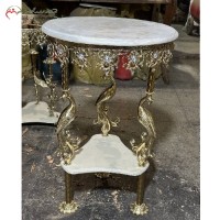 خرید آنلاین، میز 3 پایه ی برنزی 2 طبقه در طرح آفتاب با صفحه سنگ مرمر، ثبات رنگ و کیفیت عالی، زیر قیمت بازار | هنرظریف
