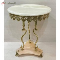 خرید آنلاین، میز خاطره برنزی گرد و پایه سنگی مرمر درجه یک، طرح ستون اژدها، پر قلم، زیر قیمت بازار | هنرظریف