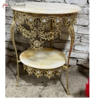 خرید آنلاین، میز تلفن 2 طبقه زیبای طرح آفتاب گردان برنزی، صفحه سنگ مرمر با گارانتی رنگ و کیفیت، به قیمت مناسب | هنرظریف