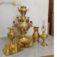 خرید آنلاین، سرویس 11 پارچه سماور برنجی ذغالی تبریز 6 لیتری با قلمزنی ظریف، دارای ضمانت و ثبات رنگ، زیر قیمت بازار | هنرظریف