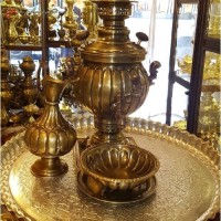 خرید، قیمت و مشخصات سرویس کامل سماور برنجی 4 لیتری مدل ترکدار با رنگ آنتیک و متریال ساخت درجه یک، بسیار زیبا و کارامد، زیر قیمت بازار | هنرظریف