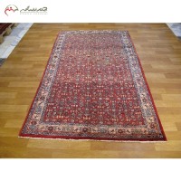 خرید آنلاین، قالیچه دستبافت بیجار کد 40083 با نقشه لچک و ترنج رنگ زمینه ی لاکی و حاشیه های دوغی، دارای ضمانت، زیر قیمت بازار | هنرظریف