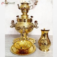 خرید آنلاین، سرویس سماور برنجی ذغالی 5 پارچه تبریز 6 لیتری با ورق ضخیم و بدون تغییر رنگ با ضمانت، زیر قیمت بازار | هنرظریف