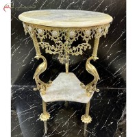خرید آنلاین، میز خاطره برنزی طلایی رنگ در طرح درنا دارای 3 پایه با صفحه و پایه سنگی مرمر درجه یک، با قیمت مناسب | هنرظریف