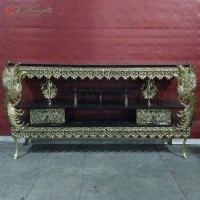 خرید آنلاین، میز تلویزیون از جنس برنز، طرح طاووس و رنگ طلایی، پر نقش و زیبا، با قیمت عالی | هنرظریف