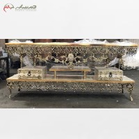خرید آنلاین، میز تلویزیون تاج دار  برنزی ،سنگین وزن و صفحه طرح سنگ هایگلاس، بسیار پرکار و شکیل، زیر قیمت بازار | هنرظریف