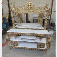 خرید آنلاین، میز تلویزیون برنزی قاب دار طرح طاووس بسیار پر نقش و کیفیت عالی، رنگ طلایی، زیر قیمت بازار | هنرظریف