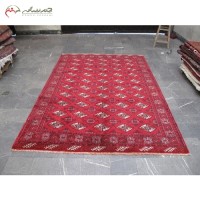 خرید آنلاین، فرش دستبافت ترکمن کد 39462 بافته شده با الیاف طبیعی،طرح قابی با زمینه و حاشیه لاکی، با قیمت عالی | هنرظریف