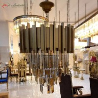 خرید آنلاین، لوستر کریستالی با بدنه برنزی، پر کار به رنگ نسکافه ای، طراحی کاملا جدید و مدرن، چشم نواز، زیر قیمت بازار | هنرظریف
