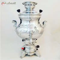 خرید آنلاین، سماور گازی برنجی فندک دار 8 لیتری کد 116 در طرح بدنه ی استکانی و روکش کروم، دارای ضمانت یک ساله، با قیمت مناسب | هنرظریف