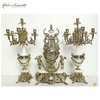 خرید آنلاین، ست ساعت و شمعدان، برنزی و سیاه قلم پر کار، با پایه سنگی مدل (سلطنتی)، چشم نواز، با قیمت عالی | هنرظریف