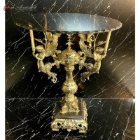خرید آنلاین، میز برنزی گرد با پایه سنگی مرمر چهارگوش در طرح 4 فرشته با صفحه شیشه ای، زیر قیمت بازار | هنرظریف