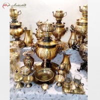 خرید آنلاین، سرویس 16 پارچه سماور برنجی ذغالی 6 لیتری با ورق ضخیم در طرح توپی آینه ریز، دارای ضمانت، با قیمت مناسب | هنرظریف