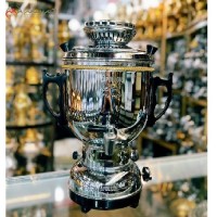 خرید، قیمت و مشخصات سماور برنجی 6 لیتری آبکاری شده با کروم، بدنه ی طرح دو لوکس و ورق ضخیم کار شده با ضمانت، زیر قیمت بازار | هنرظریف