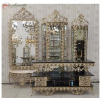 خرید آنلاین، سرویس چهار پارچه برنزی در طرح آفتابگردان ظریف کاری شده، دارای گارانتی رنگ بدنه، با قیمت مناسب | هنرظریف