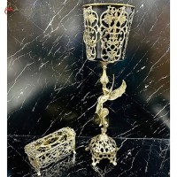 خرید آنلاین، سطل و جا دستمالی زیبای بزرگ برنزی، طرح ملکه بالدار و گل یاس، با دوام، با قیمت مناسب | هنرظریف
