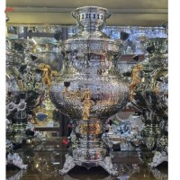 خرید آنلاین،سماور 8 لیتری گازی برنجی کد 116 مدل طاووس قلم کاری شده، آبکاری کروم با دو رنگ طلایی و سیلور دارای ضمانت، زیر قیمت بازار | هنرظریف