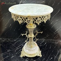 خرید آنلاین، میز اسلیمی گرد برنزی، با طرح ستون لانه زنبوری و صفحه سنگی، بسیار زیبا و جدید، با قیمت بسیار مناسب | هنرظریف