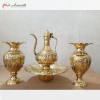 خرید آنلاین، آفتابه لگن به همراه گلدان برنجی با قلم زنی ظریف، در دو رنگ آنتیک و طلایی، بسیار شکیل، زیر قیمت بازار | هنرظریف