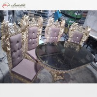 خرید آنلاین، میز ناهار خوری برنزی 4 نفره طرح طاووس و میز کار شده با صفحه شیشه ای، بی نظیر، به قیمت مناسب | هنرظریف