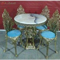 خرید آنلاین، میز ناهار خوری برنزی 4 نفره با صفحه سنگ مرمر اعلاء و بدنه کار شده، بسیار شیک و با کیفیت، با قیمت عالی | هنرظریف
