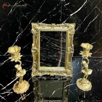 خرید آنلاین، آینه و شمعدان پرکار برنزی کد 11 طرح زیبای گل رز برجسته ،طلایی رنگ با شمعدان های پایه دار، با قیمت عالی | هنرظریف