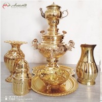 خرید آنلاین، سرویس 7 پارچه سماور برنجی ذغالی 3 لیتری، در طرح زیبای دسته توری در دو رنگ طلایی و آنتیک، دارای ضمانت، زیر قیمت بازار | هنرظریف