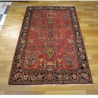 خری آنلاین، قالیچه دستبافت ساروق کد 39557 در طرح خاص گلدنی با رنگ زمینه دوغی و حاشیه سرمه ای، زیر قمیت بازار | هنرظریف