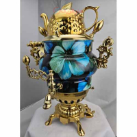 خرید، قیمت و مشخصات سماور گازی برنجی با طرح گل آبی ارزان و با کیفیت _ هنرظریف