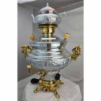 خرید، قیمت و مشخصات سماور برقی دو رنگ طلایی و نقره‌ای با طرح‌های برجسته ارزان و با کیفیت _ هنرظریف