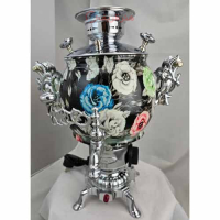 خربد، قیمت و مشخصات سماور برقی برنجی با روکش نقره ای و طرح رنگارنگ بر زمینه مشکی ارزان و با کیفیت _ هنرظریف