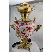 خرید، قیمت و مشخصات سماور برقی برنجی با طرح گل های رنگارنگ بر روی بدنه سماور ارزان و با کیفیت _ هنرظریف