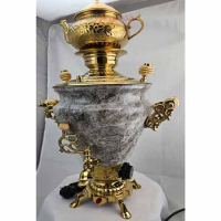 خرید، قیمت و مشخصات سماور برنجی برقی طلایی و بدنه از جنس مرمر ارزان و با کیفیت _ هنرظریف