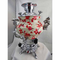 خرید، قیمت و مشخصات سماور برقی برنجی گل دار سفید و قرمز ارزان و با کیفیت _ هنرظریف