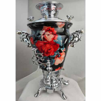 خرید، قیمت و مشخصات سماور گازی برنجی با طرح گل‌های شقایق و رنگ‌های زنده ارزان و با کیفیت _ هنرظریف